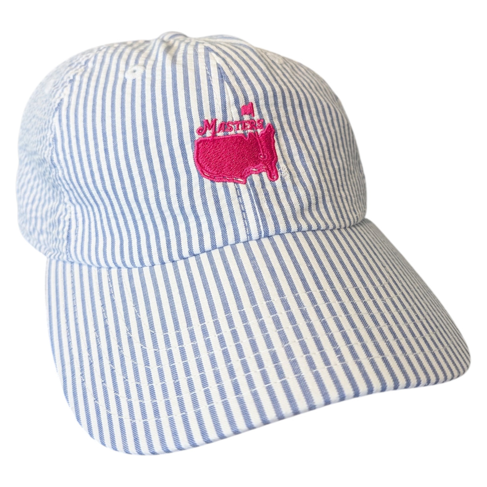 Masters Blue and White Striped Baseball Cap with Pink Masters Logo